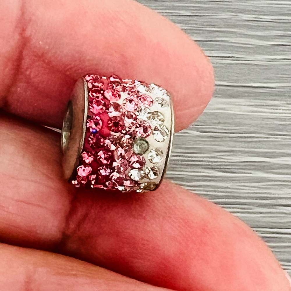Paved pink & clear crystal Silver plated Bracelet charm
